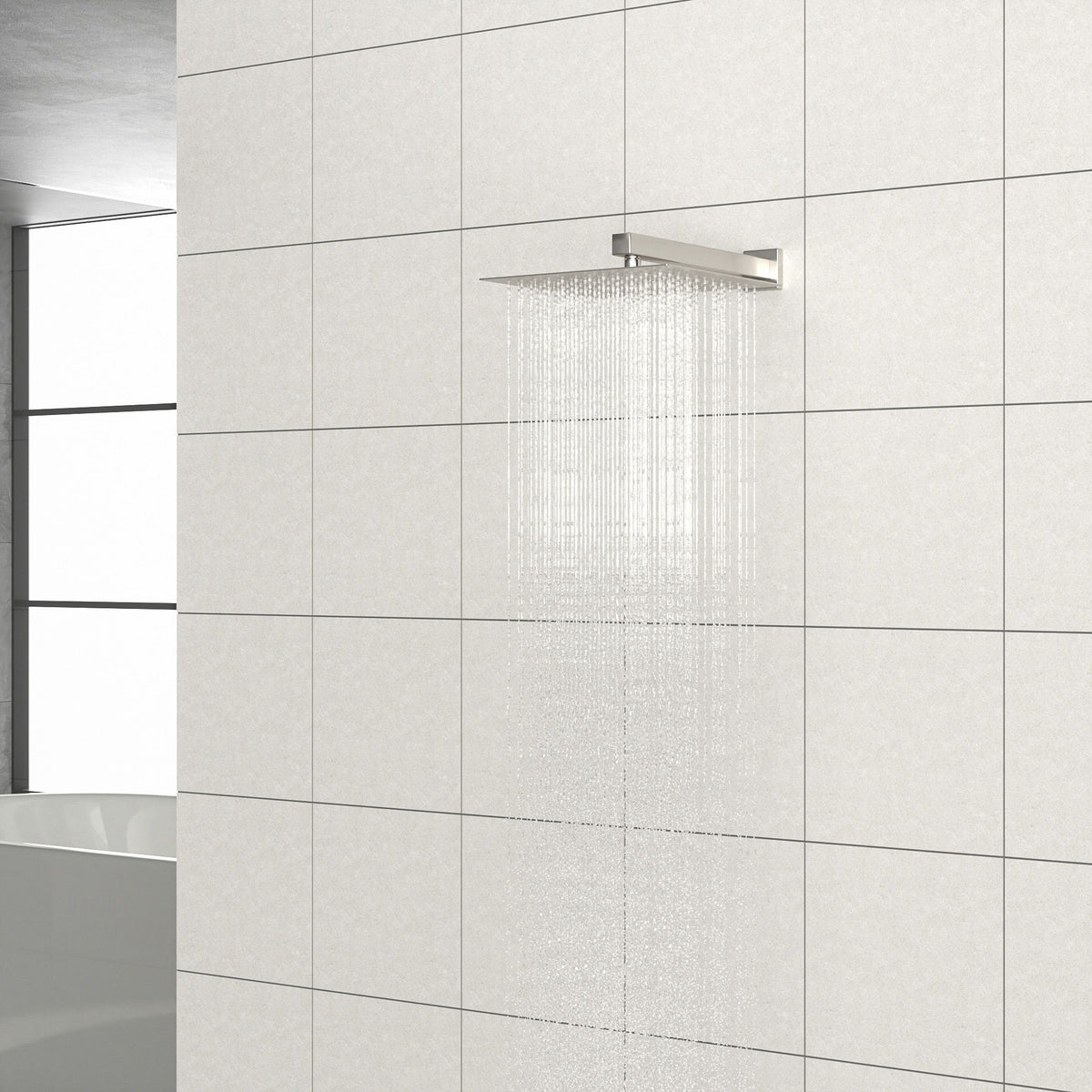 16" Square Rainfall Shower Head Fixed Wall Mount With Full Body Coverage & Self Cleaning Silicone Nozzles