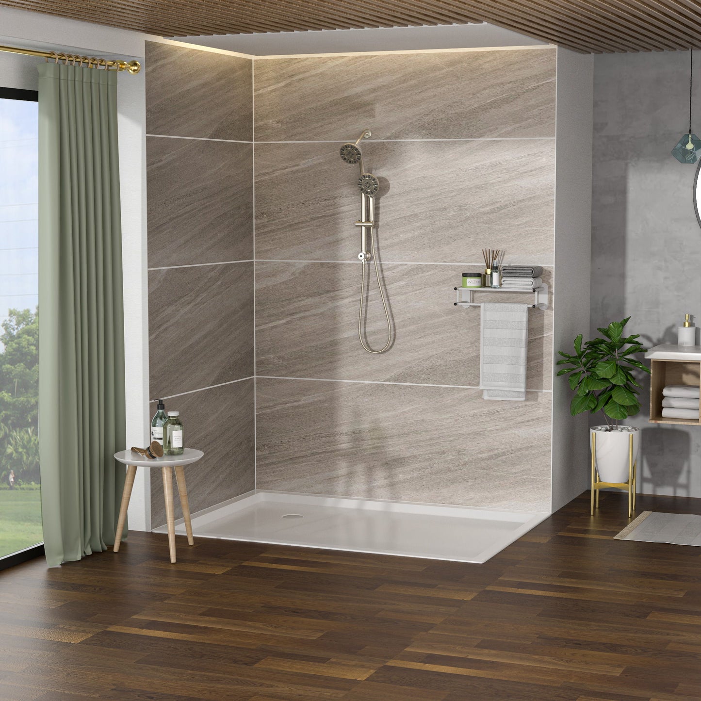 Multi Function Dual Shower Head Shower System With 4.7" Rain Showerhead, 7 Function Hand Shower, Adjustable Slide Bar