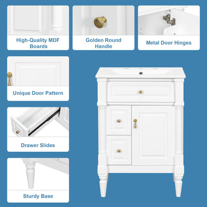 Freestanding Bathroom Vanity With Sink, Adjustable Shelf & Flip Drawer