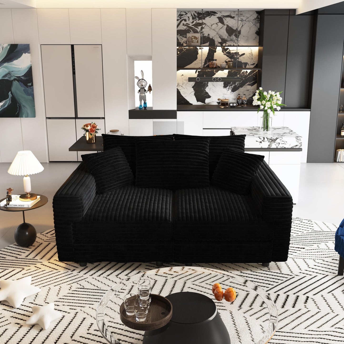 Convertible Deep Seat Sofa With Soft Pillows And Ottomans