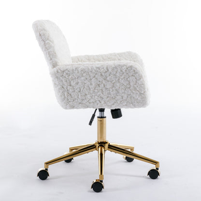 Office Chair, Artificial Rabbit Hair Home Office Chair With Metal Base, Adjustable Desk Chair Swivel Office Chair, Vanity Chair