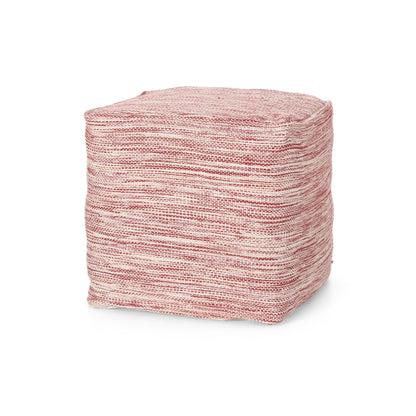 Enigma - Yarn And Cotton Square Pouf Ottoman With Polystyrene Beads - Red / White