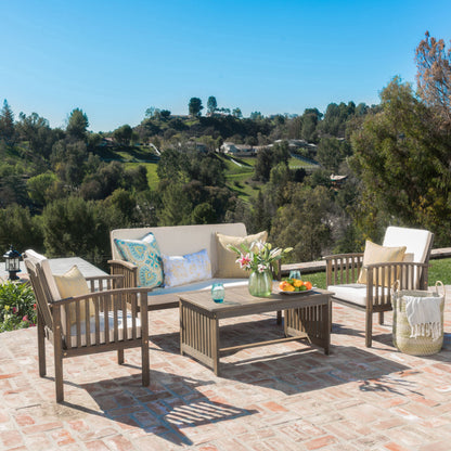 4 Piece Set Outdoor Chat Set With Water Resistant Cushions