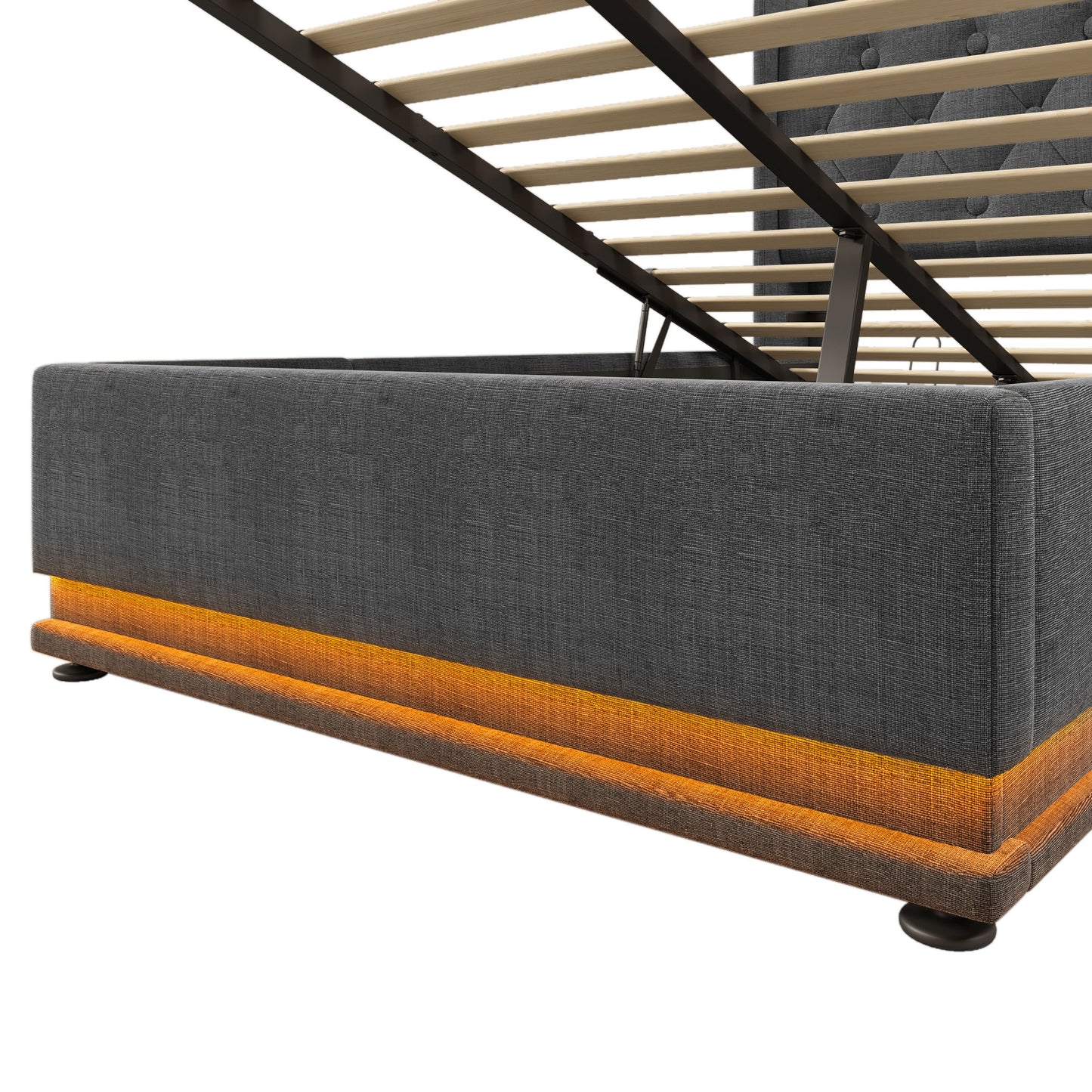 Upholstered Bed, 360 Surround LED Function, Remote Control, Hydraulic Storage Bed With USB, Type-C Charging (Without Mattress)