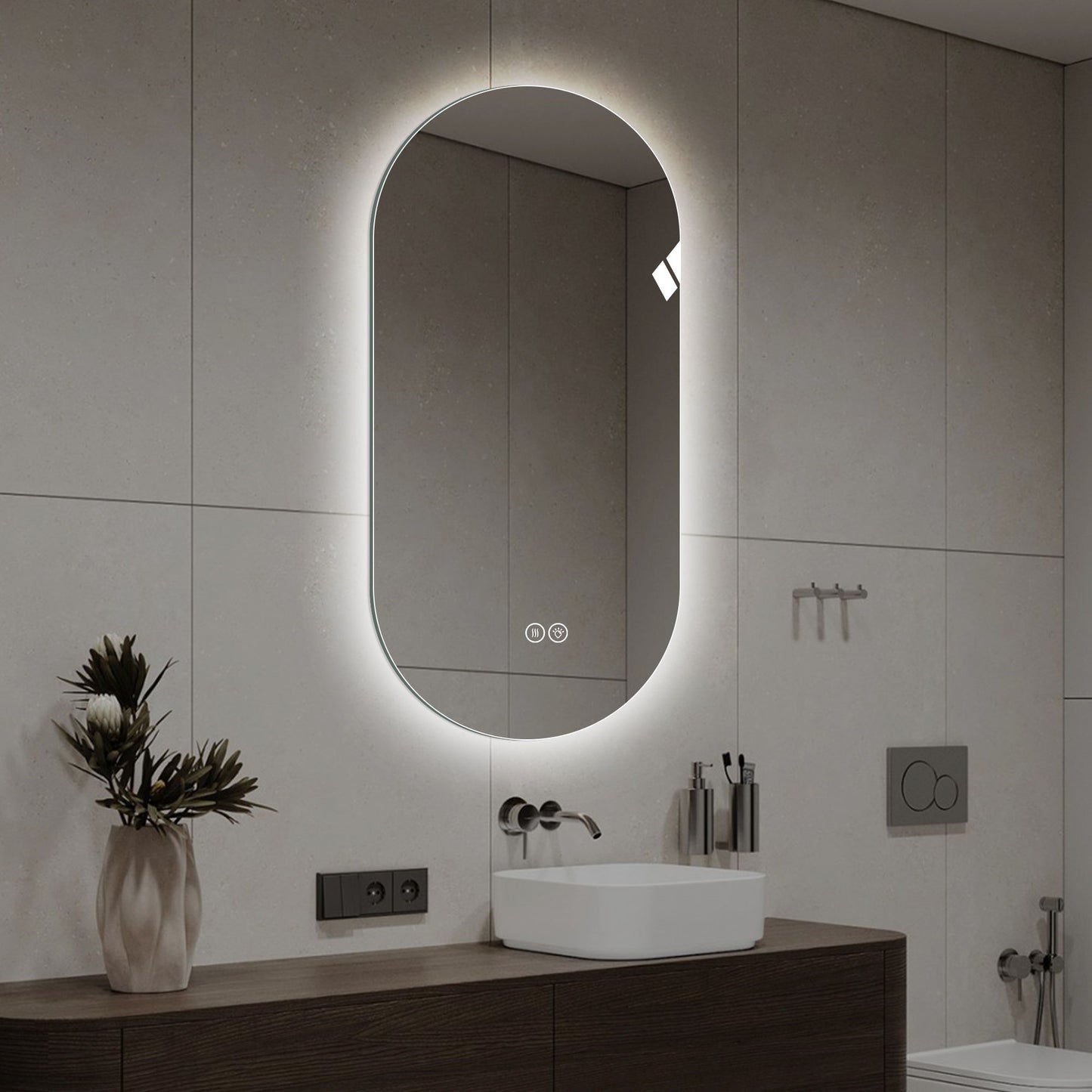 Smart Wall Mounted LED Touch Screen Mirror With Anti-Fog Function And Adjustable Lighting
