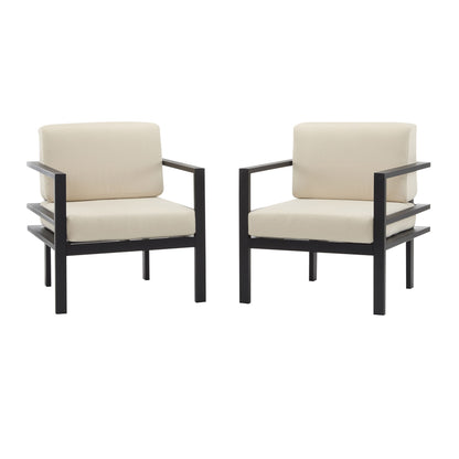 Modern 3 Piece Outdoor Patio Seating Set With Aluminum Frame And Weather Resistant Cushions - Beige / Gray