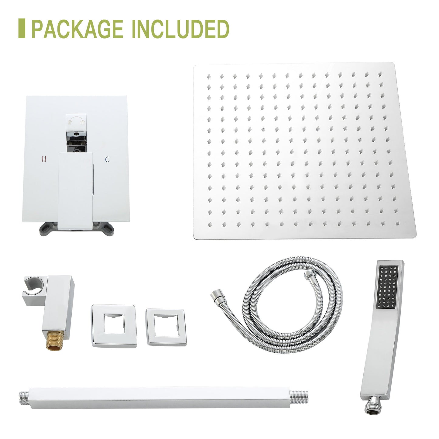 Modern Dual Shower Head System With 16" Ceiling Mount Finish, Stainless Steel And Brass