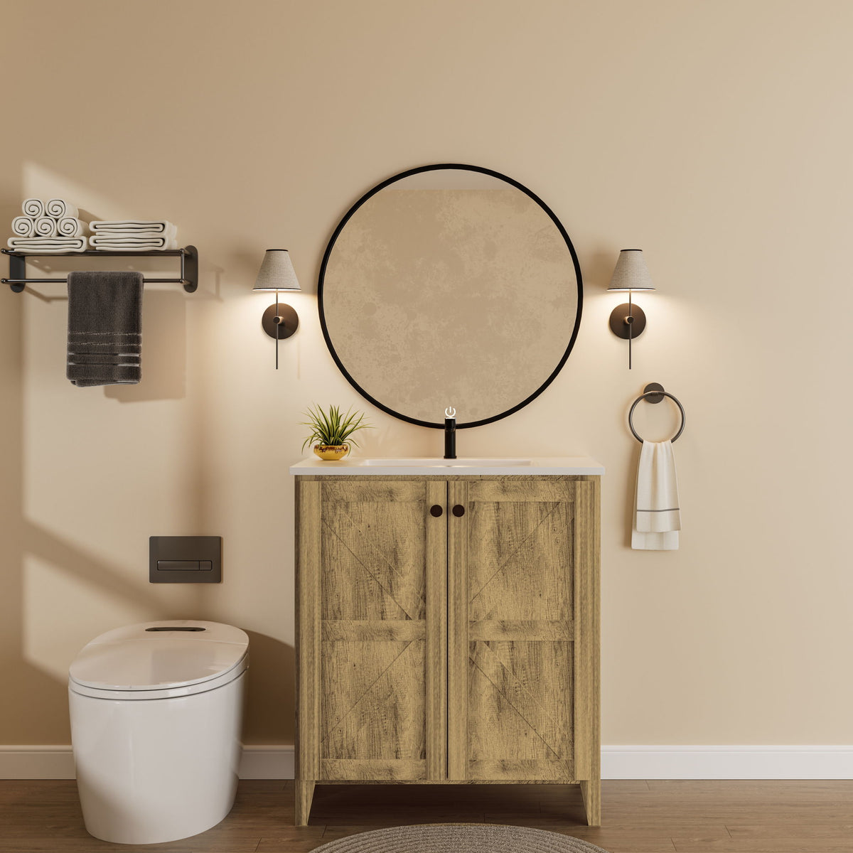 Folding Floor Cabinet With Ceramic Sink, Space Saving