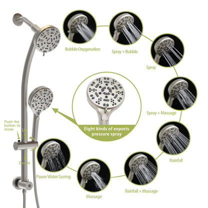 Multi Function Dual Shower Head System With 4.7" Rain Showerhead, 8 Function Hand Shower, Adjustable Slide Bar