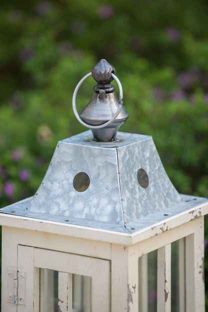 Wooden Candle Lantern Decorative, Hurricane Lantern Holder Decor For Indoor Outdoor, Home Garden - Ivory