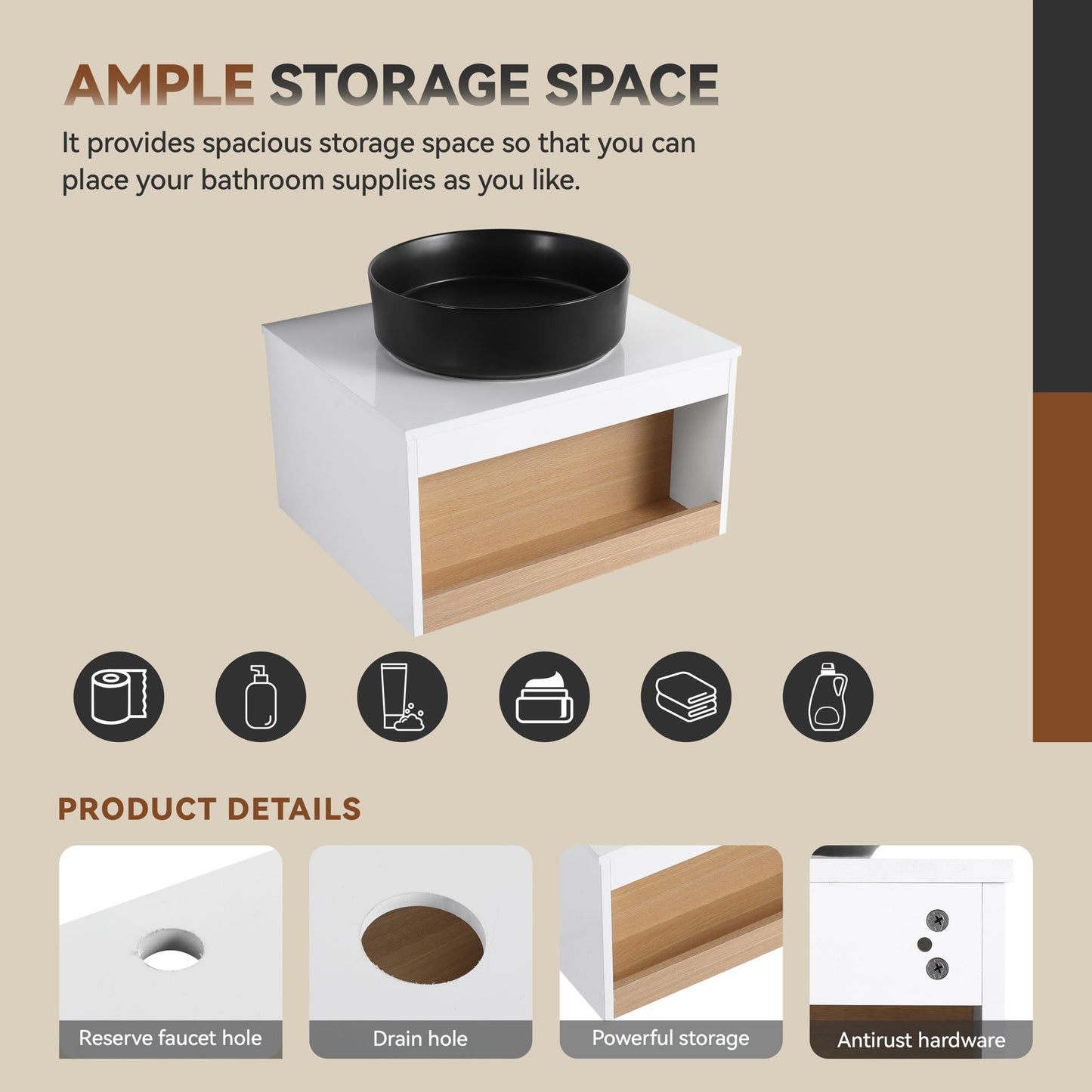 Floating Bathroom Vanity With Glossy Round Vessel Sink
