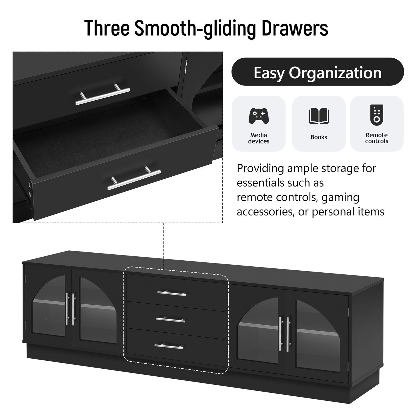 Modern Minimalist TV Stand, Entertainment Center Media Console Cabinet With Adjustable Shelves For Living Room