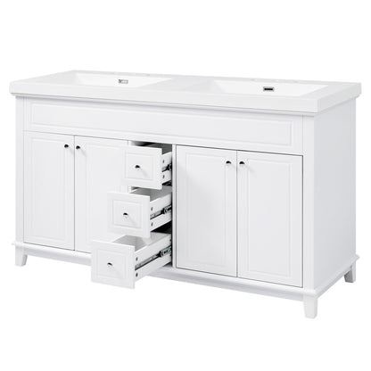 Bathroom Vanity With Double Sinks, 3 Drawers & 4 Doors - White