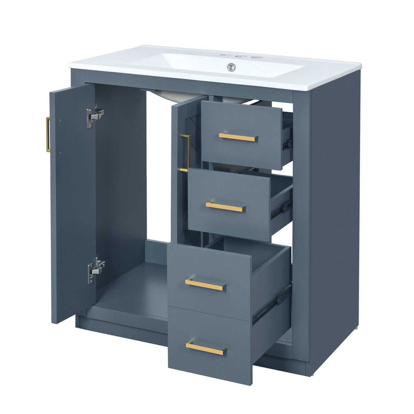 Bathroom Vanity With Sink, Storage Cabinet, Freestanding Set With 3 Drawers & Soft Closing Doors