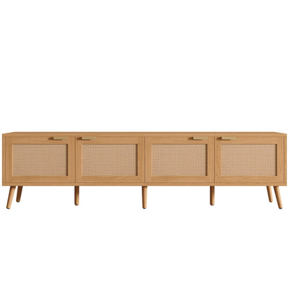 TV Stand With Storage & Cable Holes - Natural Wood