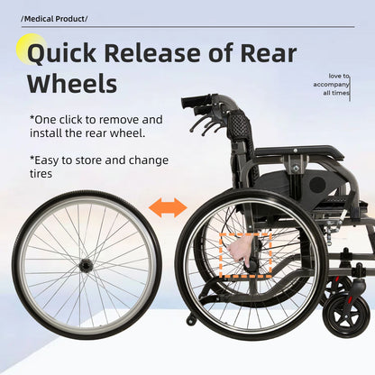 Premium Lightweight Foldable Transport Wheelchair For Adults