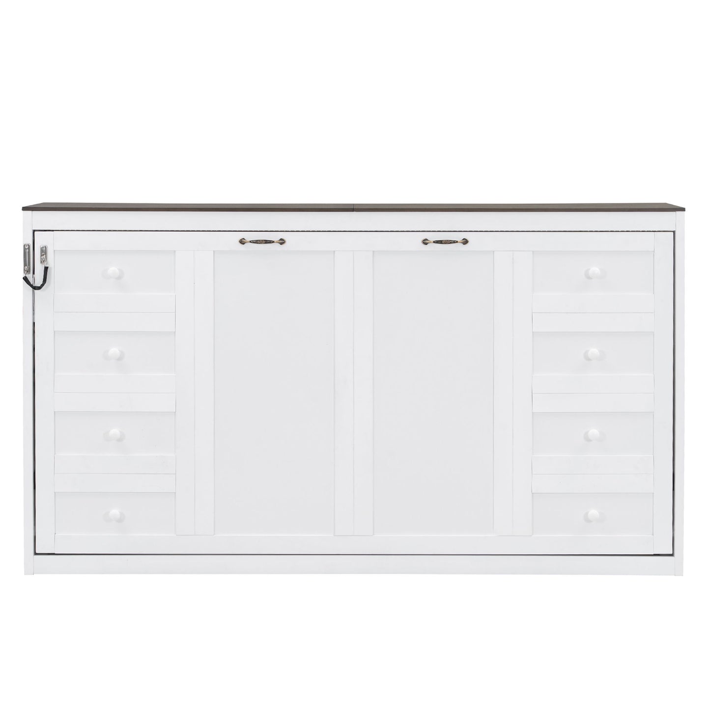 Murphy Bed With LED Light, Foldable Wall Bed Cabinet