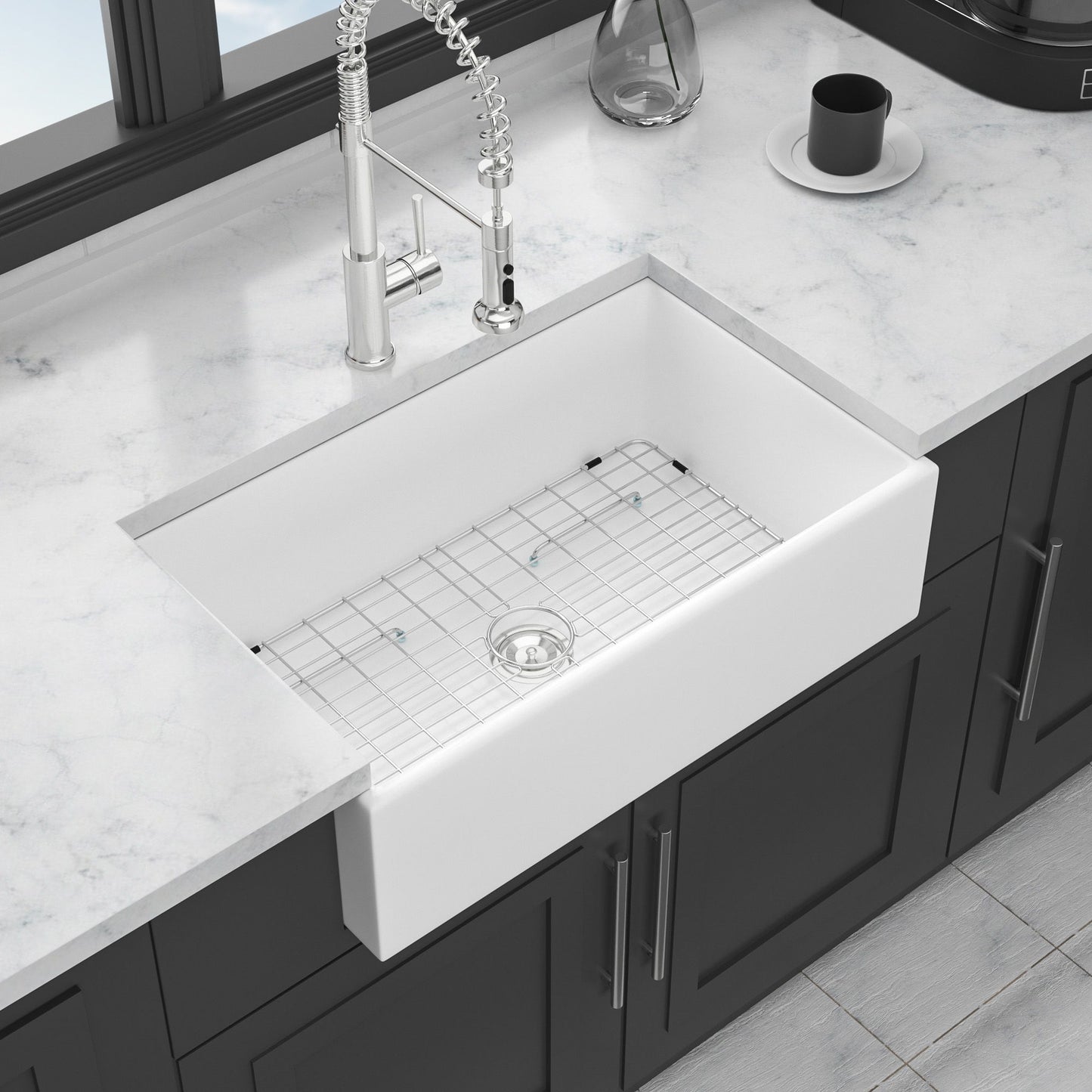 Farmhouse Sink, Apron-Front Porcelain Ceramic Single Bowl