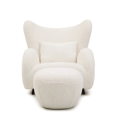 Wingback Armchair & Ottoman Combo For Living Room - White