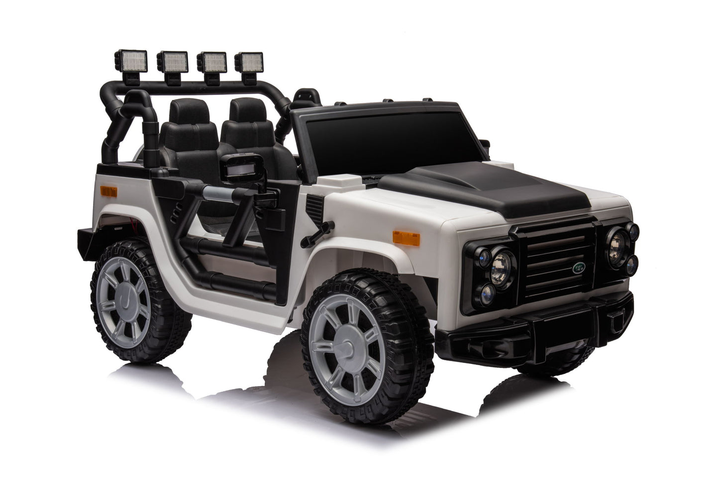 12V7A 30W*2 Four-Wheel Drive Seat One Button Start, Forward And Backward, High And Low Speed, Music, Front Light, Power Display, Two Doors Can Open, 2.4G R / C, Seat Belt Four Wheel Absorber
