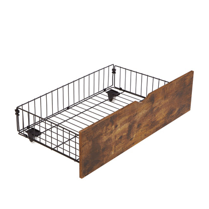 Modern Metal Platform Bed Frame With Wooden Headboard And Footboard, USB Charging Station, LED Lights, 2 Drawers