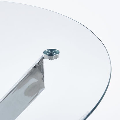 Dining Table With Cross Metal Leg And Tempered Glass, Modern Space Saving Kitchen Table For Living Room