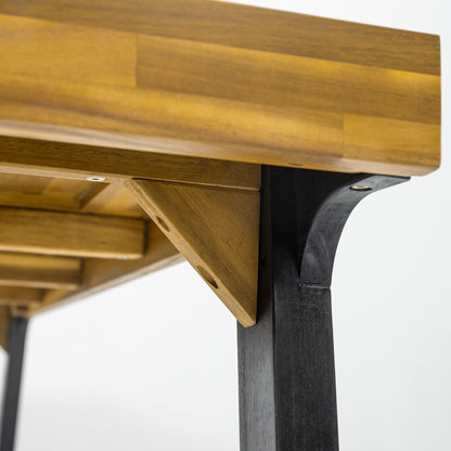 Acacia Wood Patio Dining Table, 69"L Rectangle Outdoor Table - Teak / Black