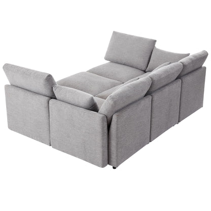 Sectional Sofa Modular U-Shaped With Ottoman & USB Ports