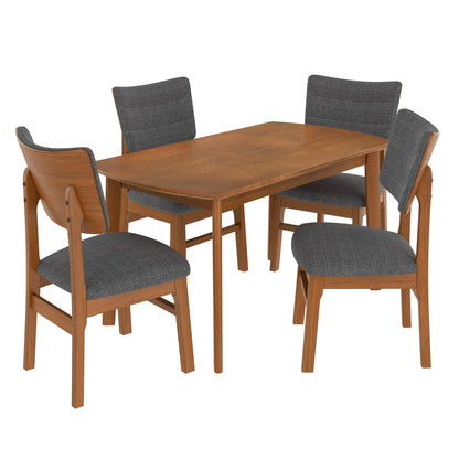 Dining Table Set For 4, Solid Wood Dining Table And Solid Wood Chairs, 5 Pieces Farmhouse Dining Table And 4 Upholstered Chairs - Brown / Gray