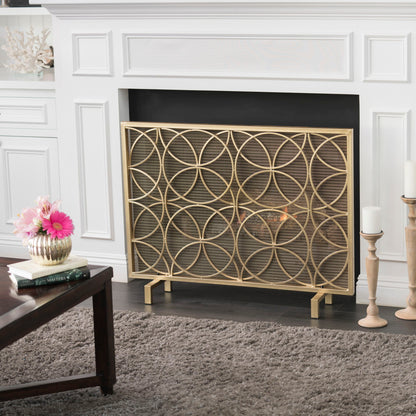 Thayer - Single Panel Iron Fireplace Screen With Geometric Design