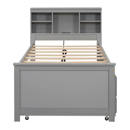 Platform Bed With Storage Headboard, USB, Trundle And 3 Drawers
