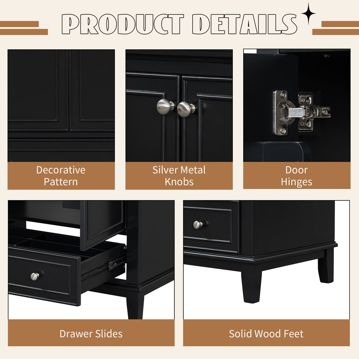 Modern Bathroom Vanity With Sink Combo, Multi Functional Cabinet With Doors And Drawer