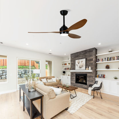 Ceiling Fan With Lights Quiet DC Motor 3 Blade Ceiling Fans 6 Speed Levels, Reversible Ceiling Fan - Matte Black / Wood