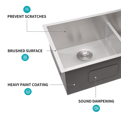 Modern Double Bowl Undermount Kitchen Sink 50 / 50 Design Stainless Steel