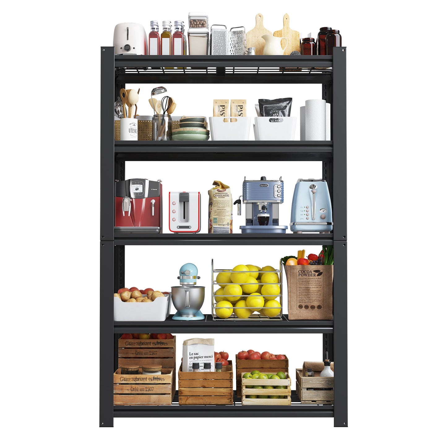 Heavy Duty 5 Tier Adjustable Metal Mesh Storage Rack With 2000 Lbs Capacity - Brushed Nickel