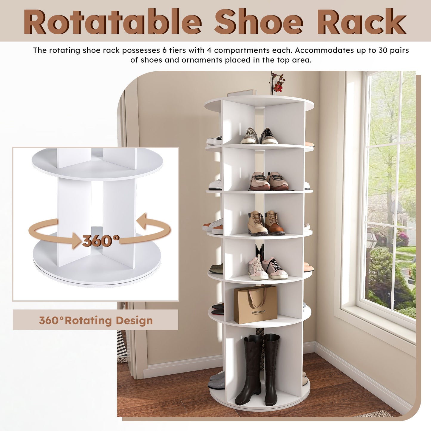 Spinning Shoe Rack, Free Standing 360° Revolving Shoe Organizer