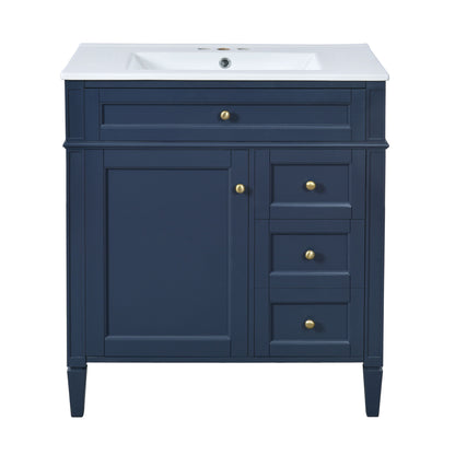 Bathroom Vanity With Top Sink, 2 Doors And 3 Drawers, Freestanding Set With Mirror Cabinet