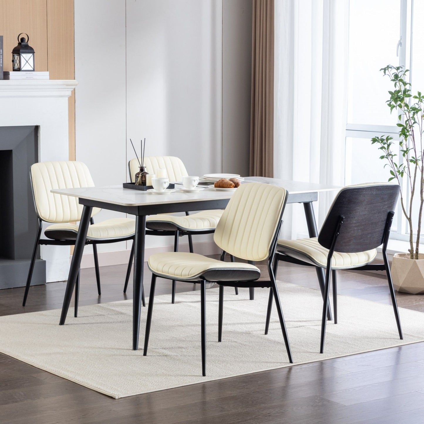 Dining Chairs (Set of 2) Mid-Century Modern Retro Chair With Walnut Bentwood Back Upholstered Seat Metal Legs Adjustable Foot For Kitchen Dining Room Chairs