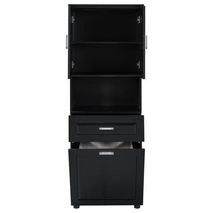 Tall Bathroom Cabinet With Tilt-Out Laundry Basket And Upper Storage
