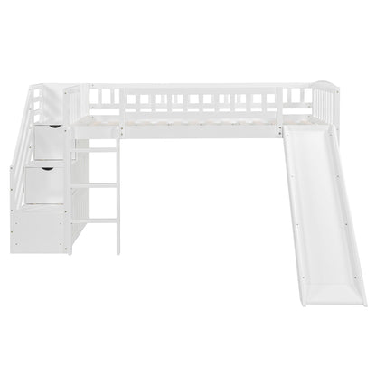 Loft Stairway Bed With 2 Drawers, Convertible Ladder And Slide