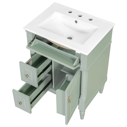 Freestanding Bathroom Vanity With Sink, Adjustable Shelf & Flip Drawer
