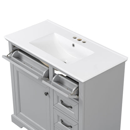 36" Bathroom Vanity With Sink, 2 Tip-Out Drawers, Soft Close Hinges