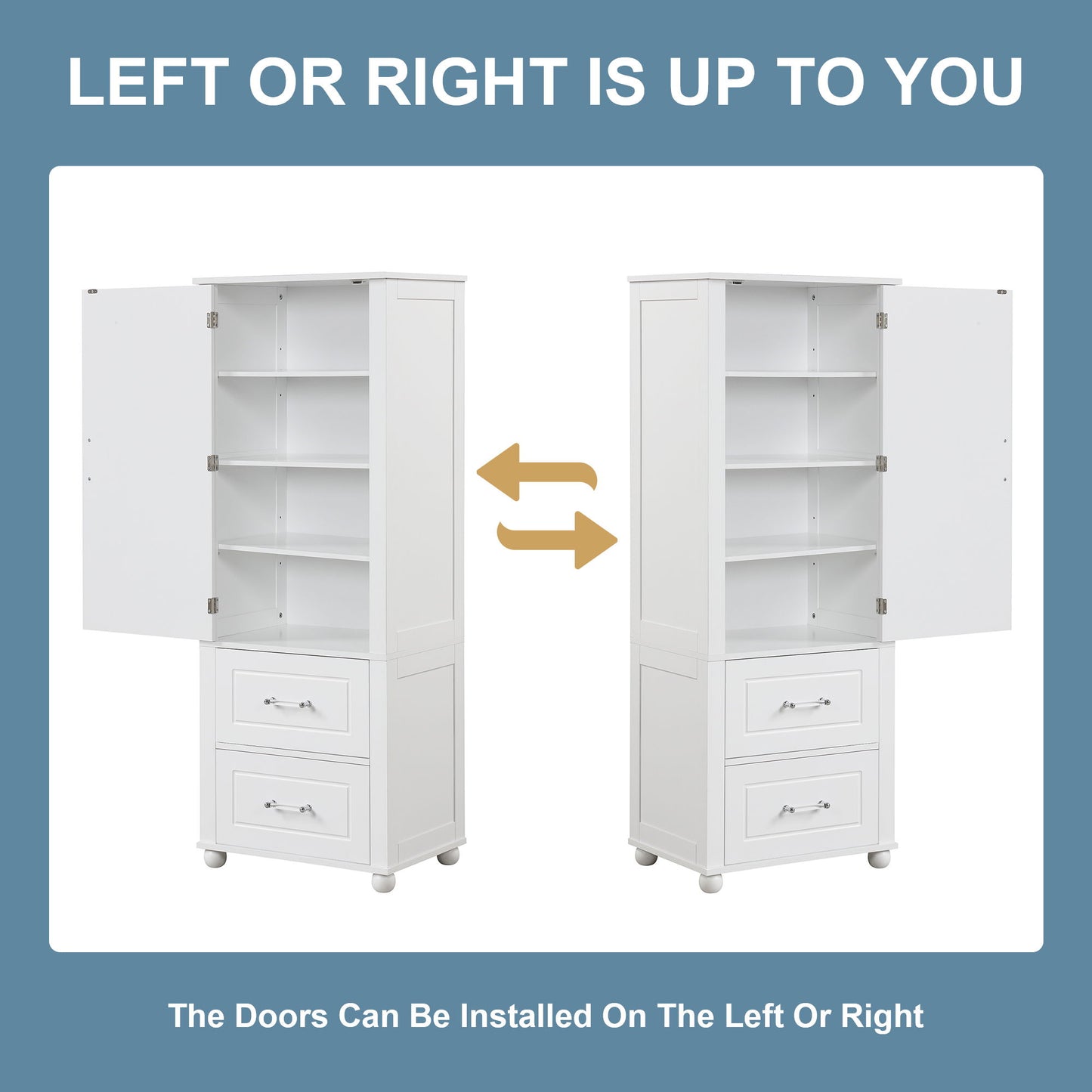 Tall Freestanding Bathroom Storage Cabinet With 2 Drawers And Adjustable Shelf