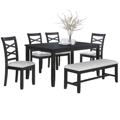 Dining Set 6 Piece With Table And Upholstered X Back Chairs - Charcoal