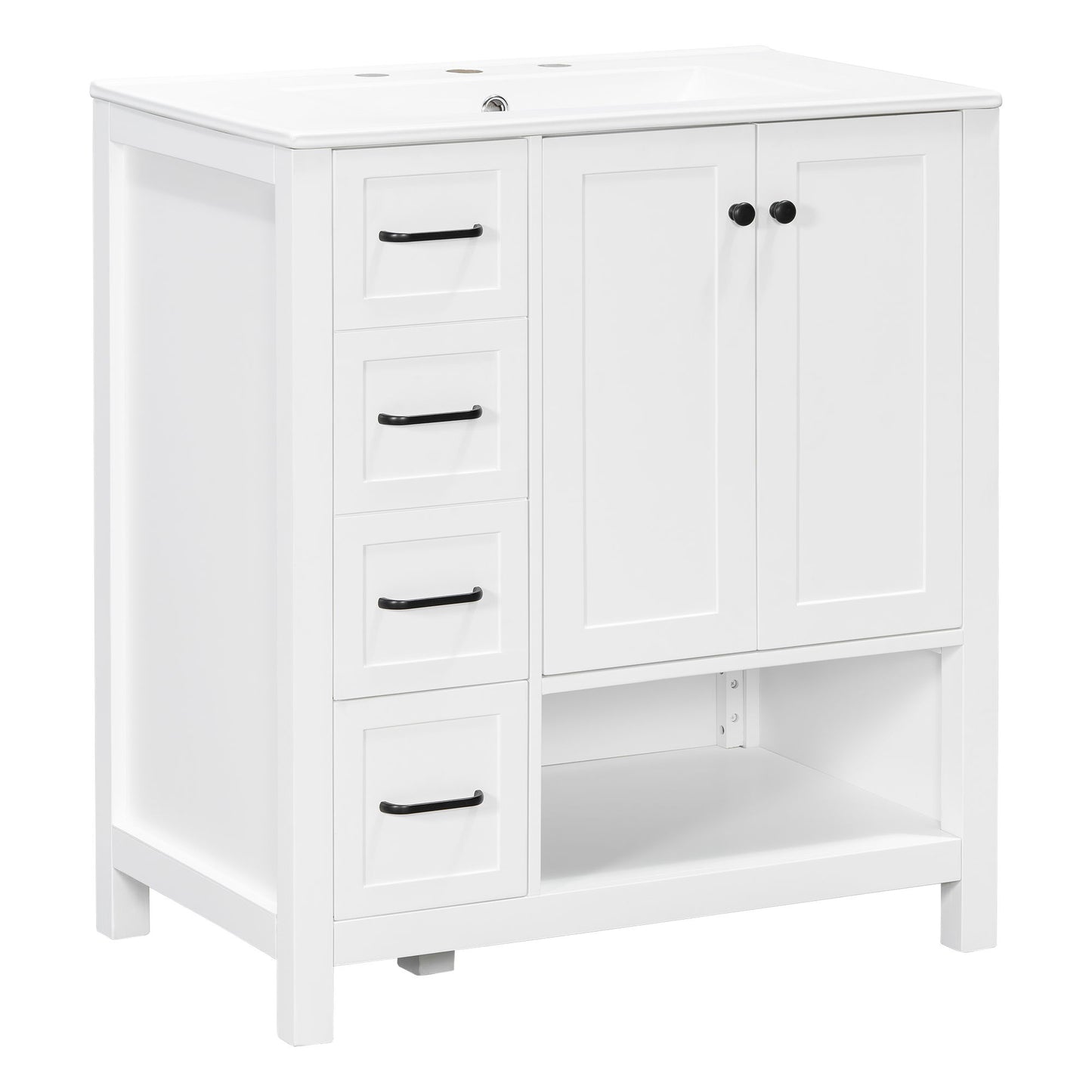 Bathroom Vanity With Sink Top, Bathroom Vanity Cabinet With 2 Doors And 2 Drawers, Open Shelf