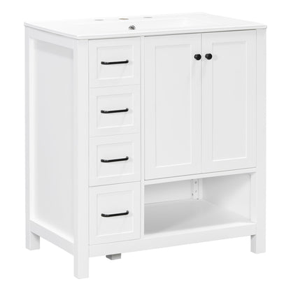 Bathroom Vanity With Sink Top, Bathroom Vanity Cabinet With 2 Doors And 2 Drawers, Open Shelf