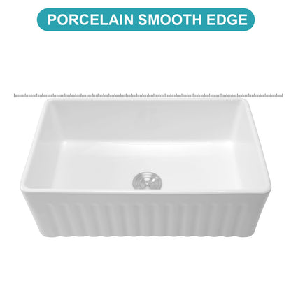 Ceramic Farmhouse Sink With Deep Basin And Stainless Steel Grid