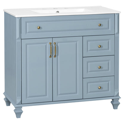 Modern Bathroom Vanity With Sink, 3 Drawers & 2 Doors