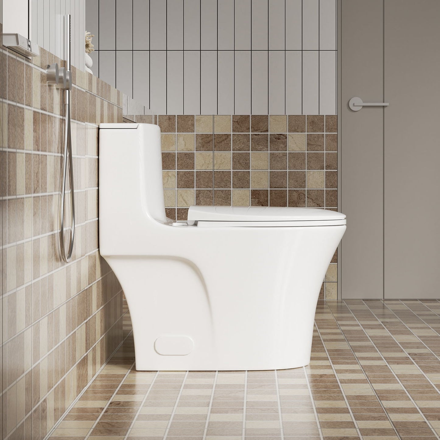 Elegant One Piece Toilet With Tornado Dual Flush, Siphonic S Trap 12", Soft Close Seat, Dual Flush, Ada Height, Glossy - Gloss White