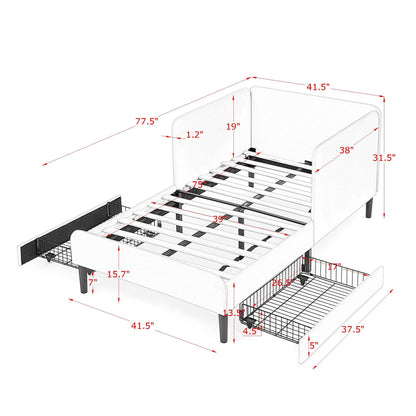 Upholstered Platform Bed Frame With 2 Storage Drawers And Adjustable Sofa Bed